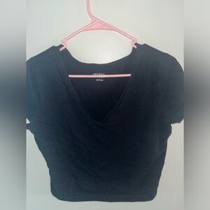 Black V-Neck Short Sleeve Crop Top